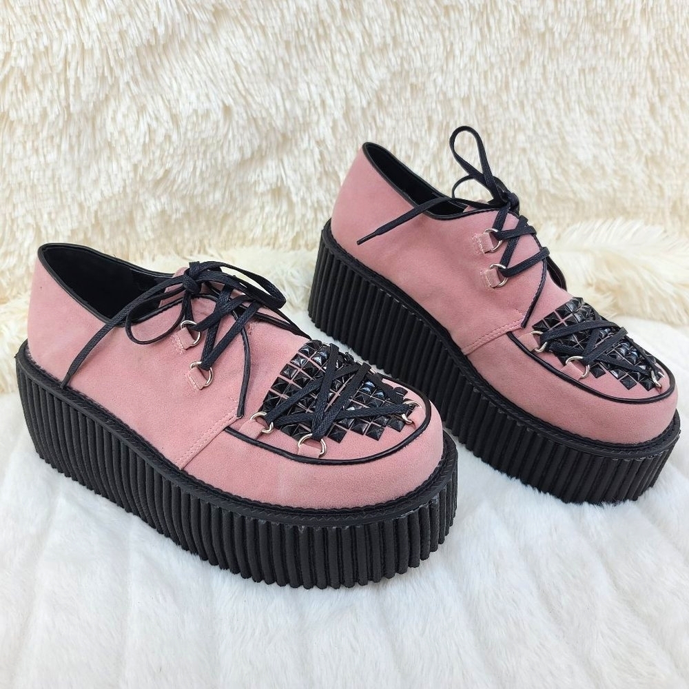 Creeper 3 Inch Platform Shoe in Pink Faux Suede
